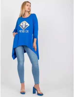 Dark blue plus size cotton blouse with pockets