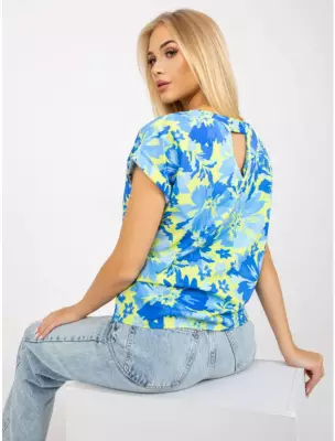 Loose blue and yellow blouse with RUE PARIS print