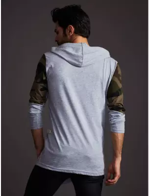 Men's gray sweatshirt with camouflage modules